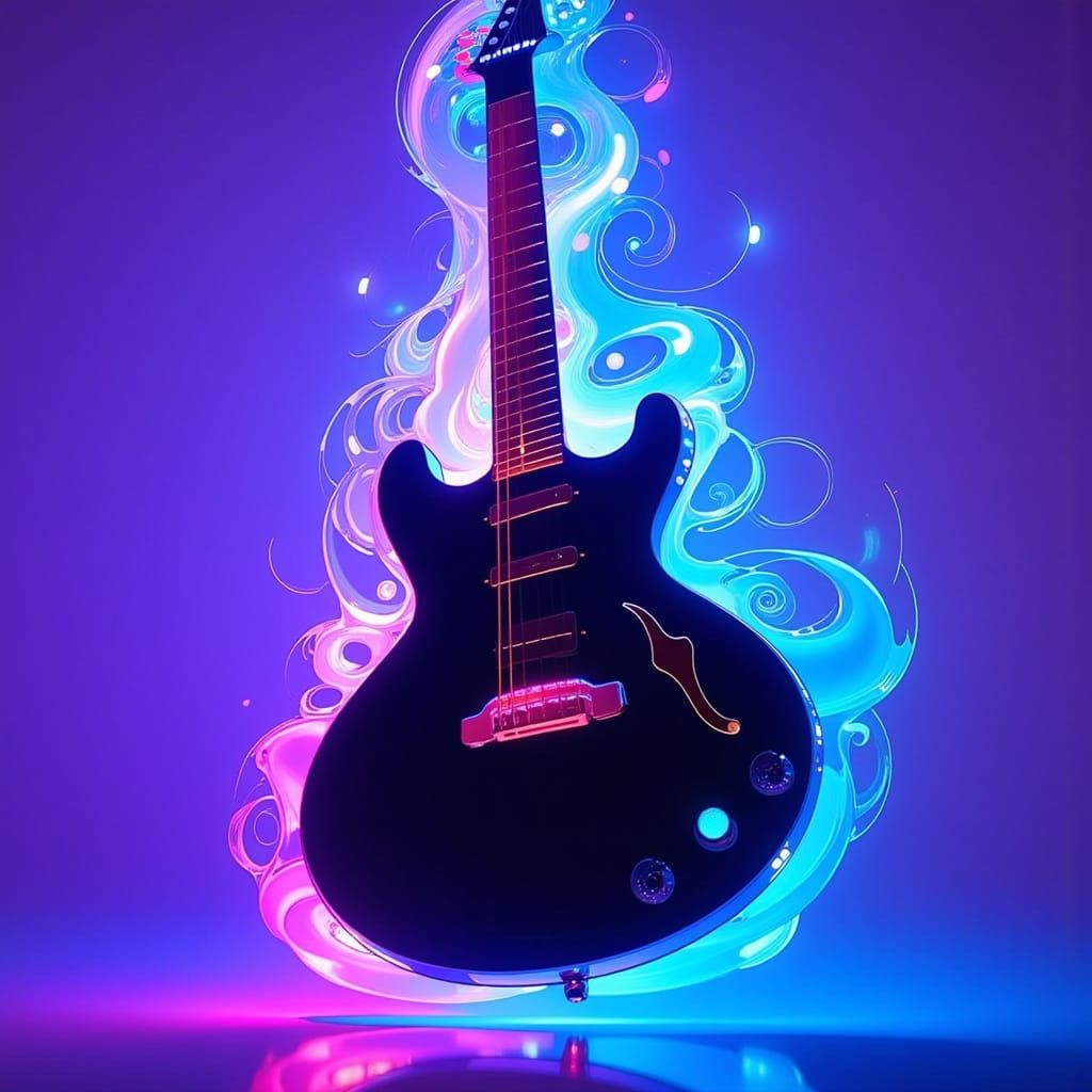 Stylized, Analog 3D Pentatonic Guitar Scale in Vibrant, Neon...