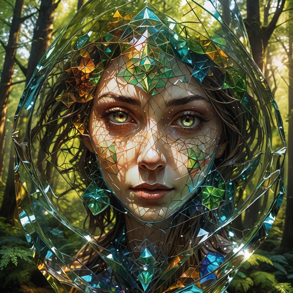 Sacred Geometry in Forest Glass: Hyperrealistic Art