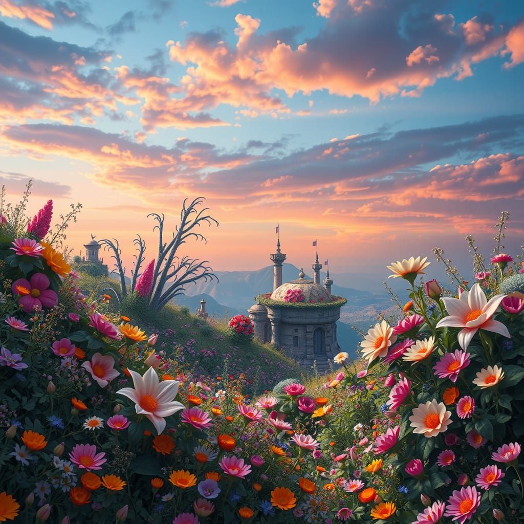Whimsical Floral Fantasy Landscape in 8K