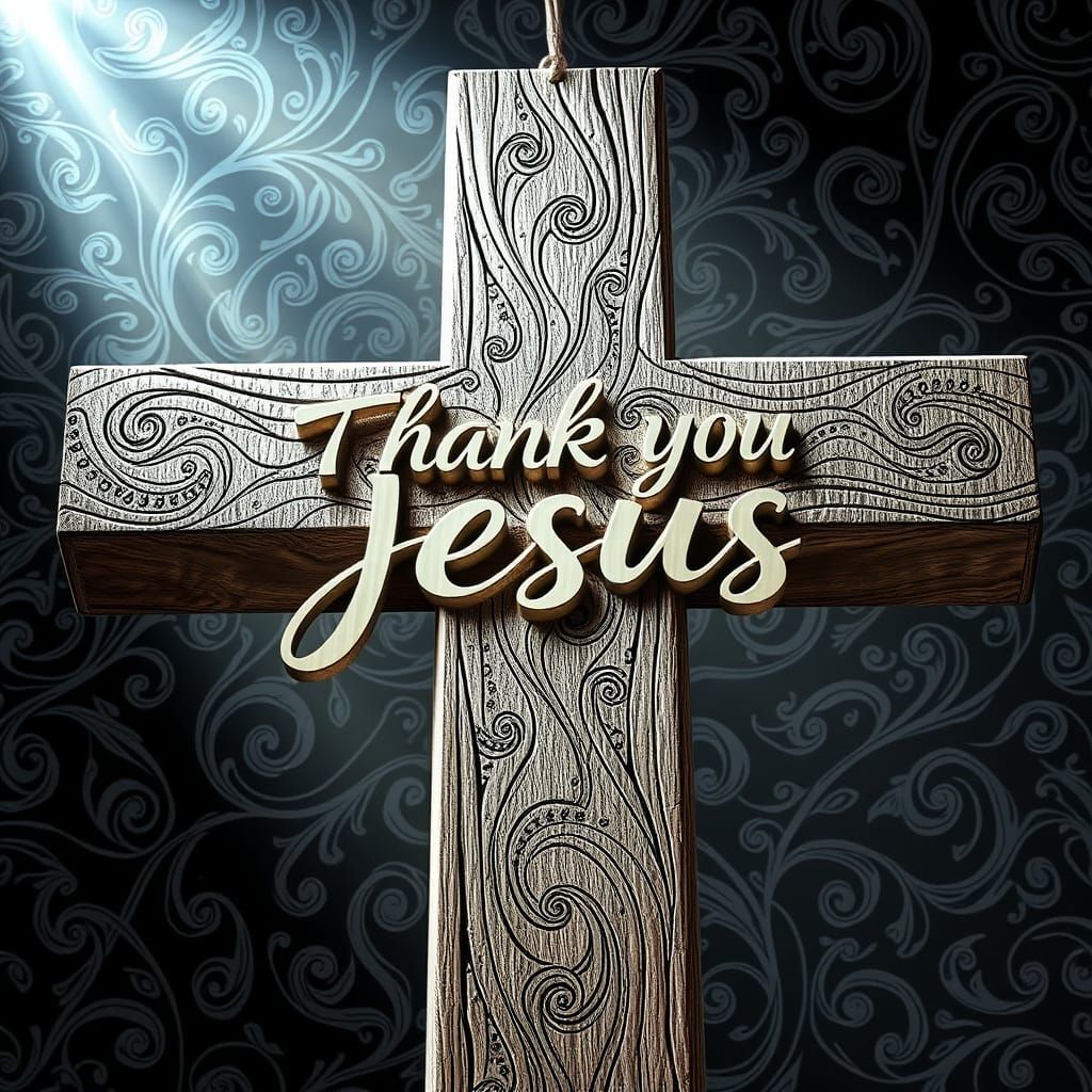 Sacred Cursive Script on Textured Wooden Cross amidst Zentan...