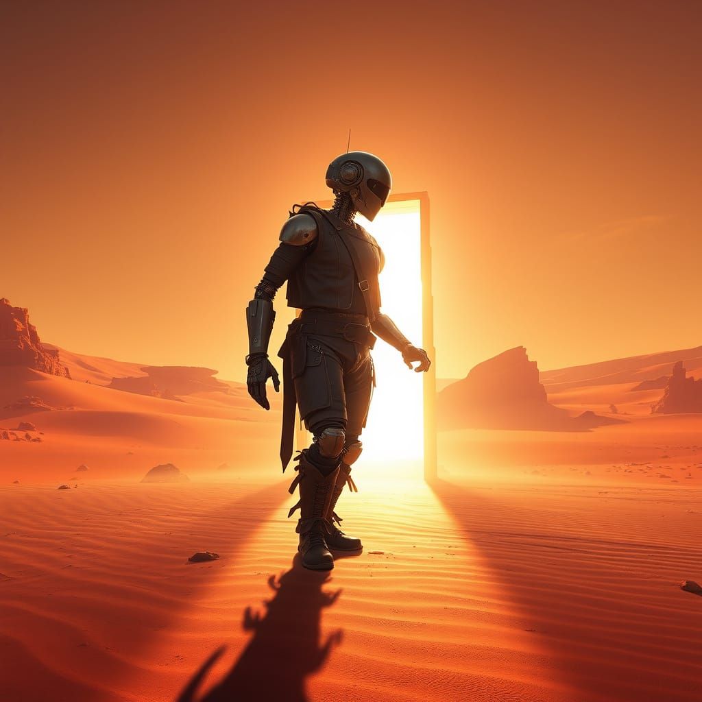 Robot Cowboy Walks Out of Desert Portal