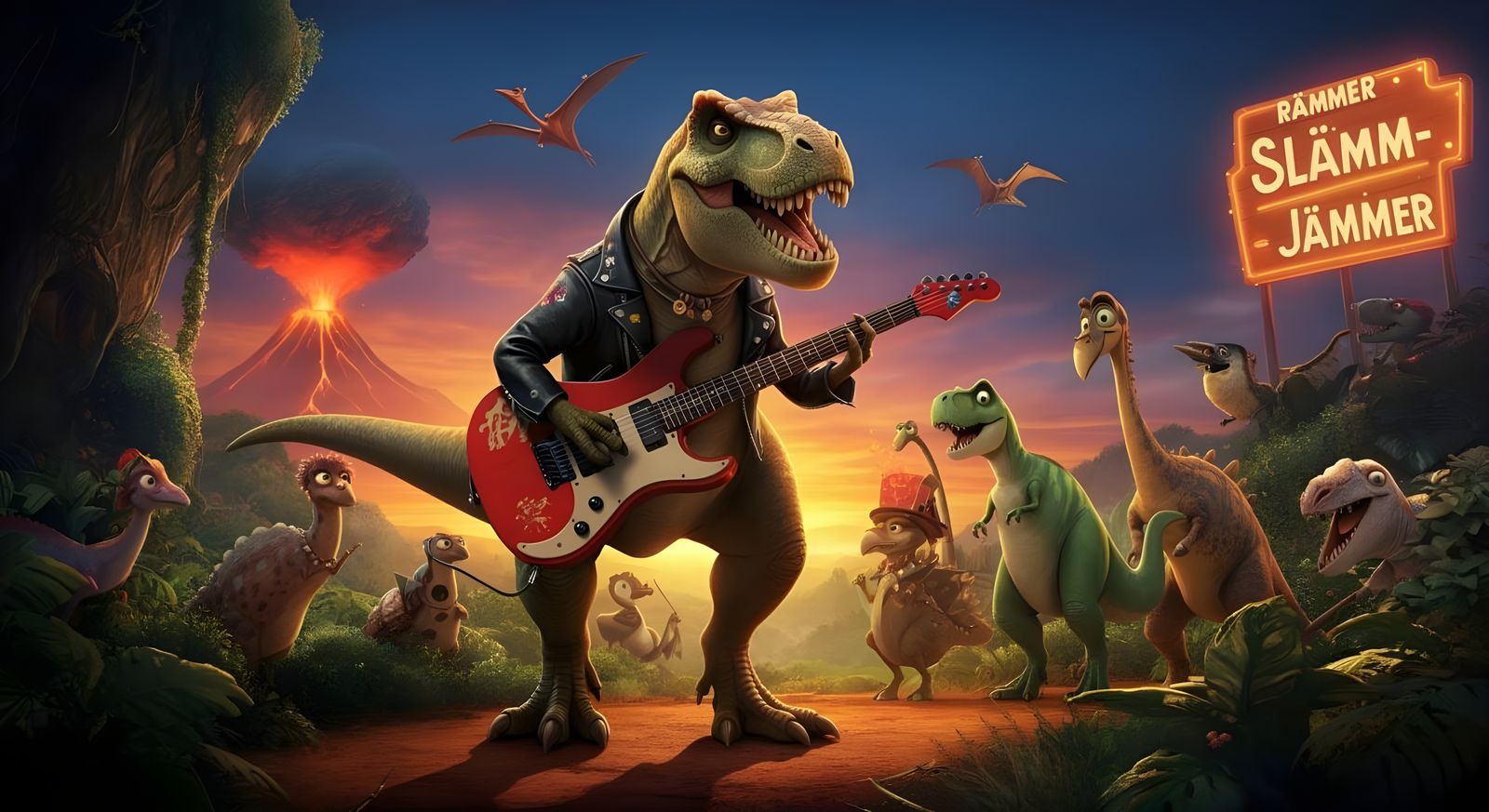 T-Rex Rocks Out in Prehistoric Cartoon Concert