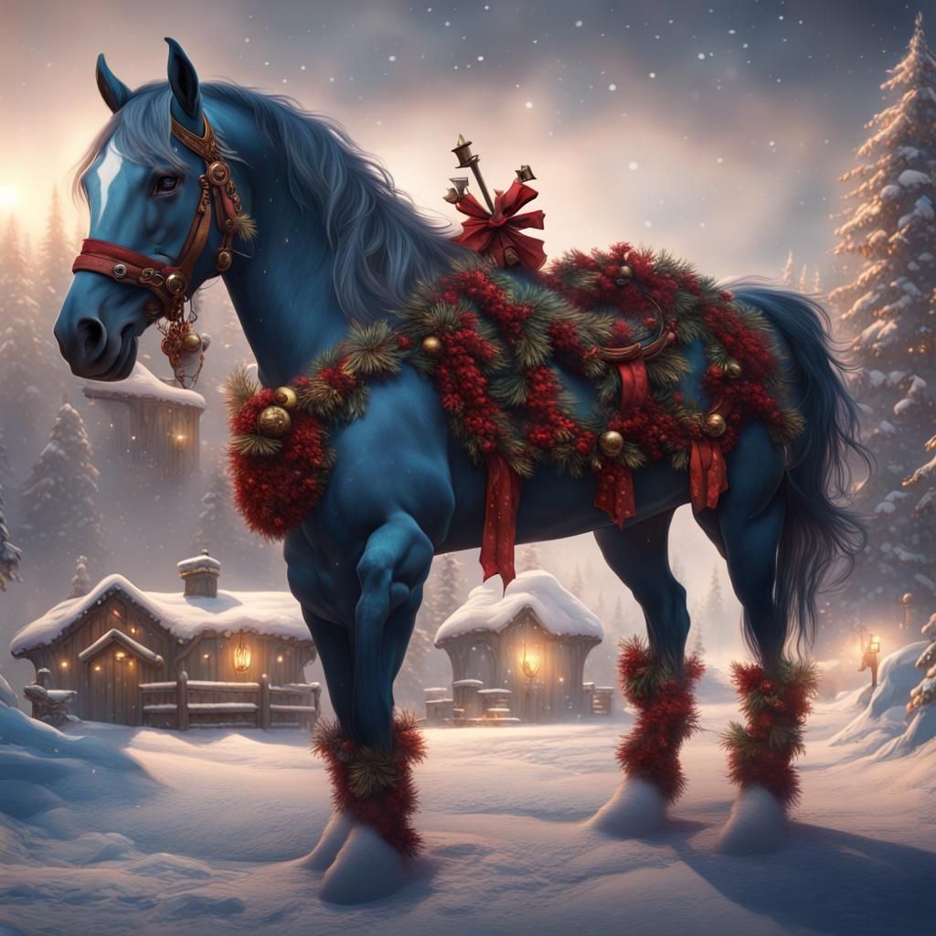 Fantastical Christmas Horse in Detailed Matte Painting