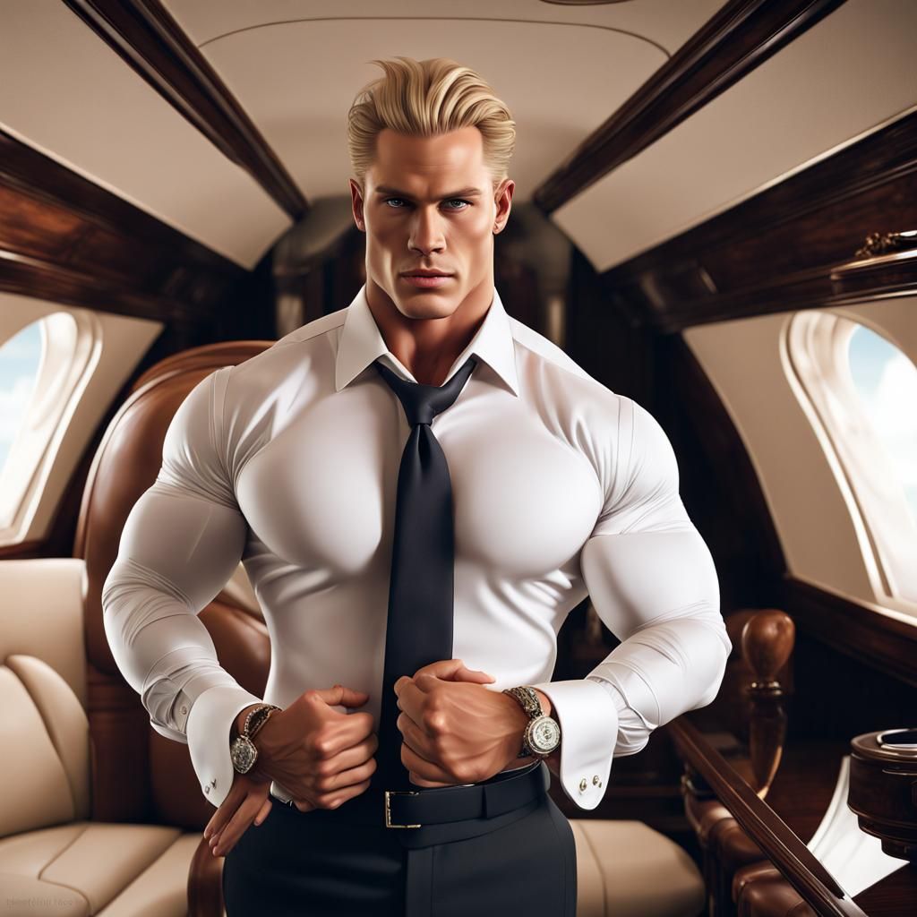 Muscular Man in Jet: Detailed Matte Painting