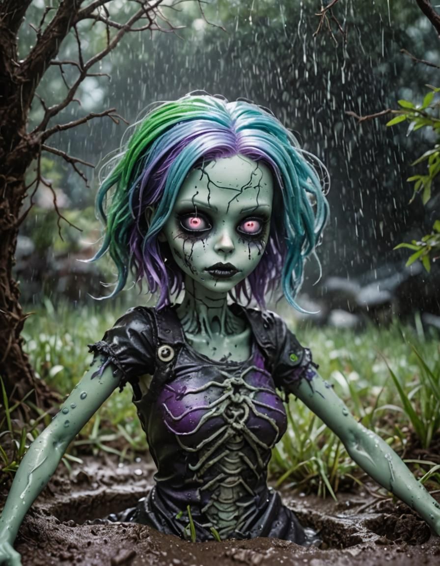 Zombie Girl Crawling Out of Grave in Living Dead Dolls Style