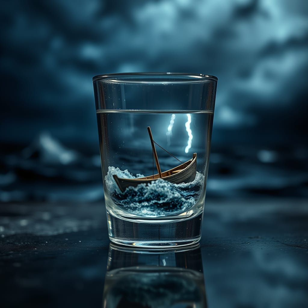 Moody Rowboat Diorama in Stormy Night Scene