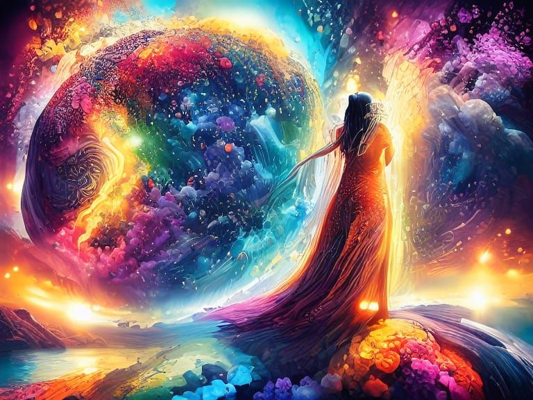 Cosmic Dance: A Woman's Colorful Destiny
