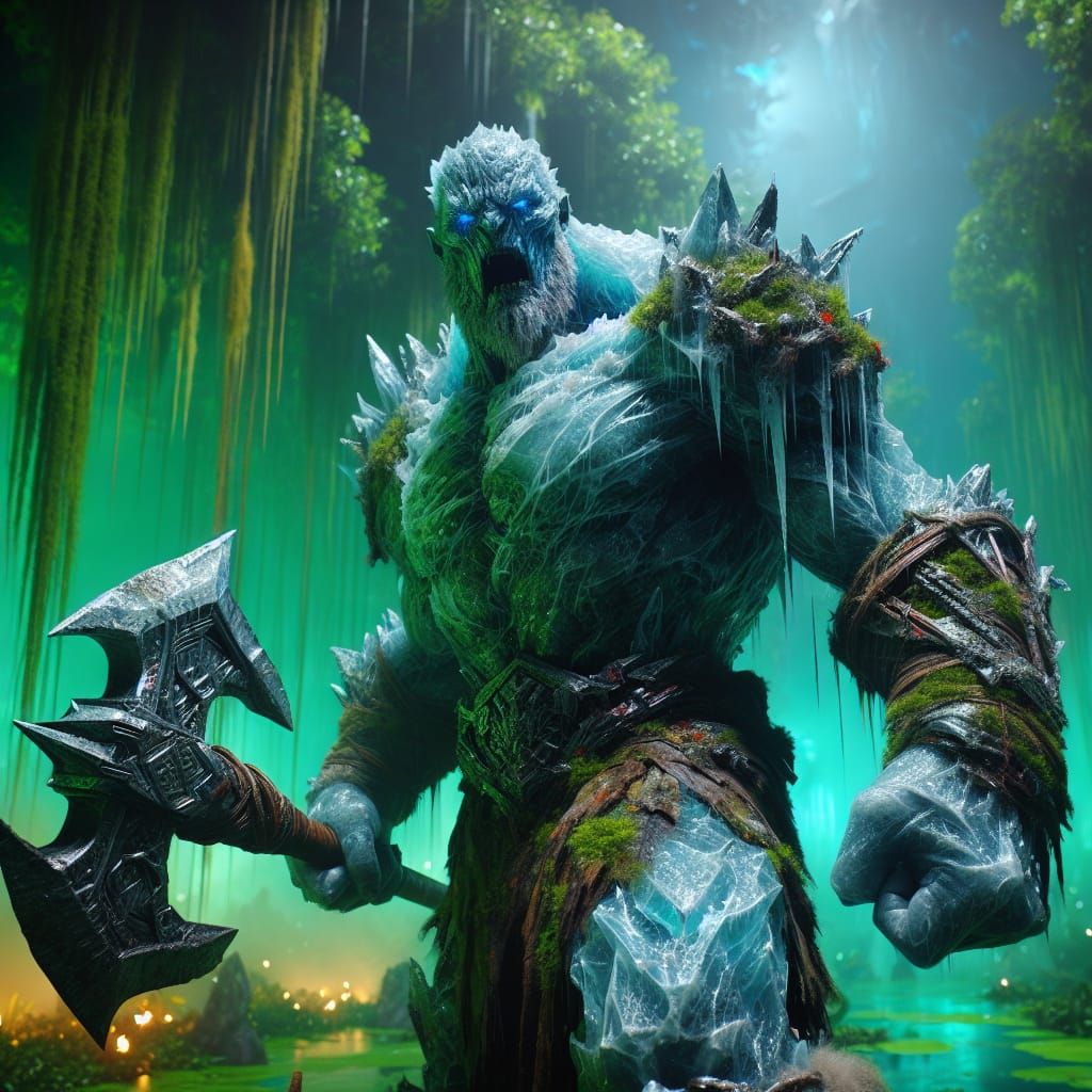 Icy Colossus in Mangrove: Fantasy Battle Scene