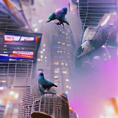 Pigeons Navigate Concrete Jungle: Digital Art