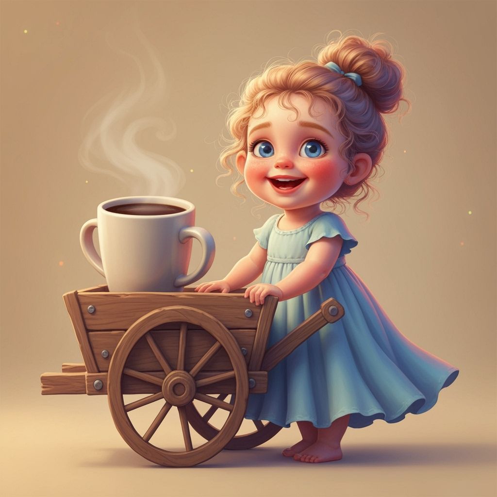 Cheerful Toddler with Coffee Cart Digital Painting