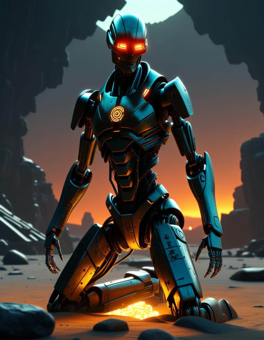 Ancient Robot Awakens in Alien Landscape