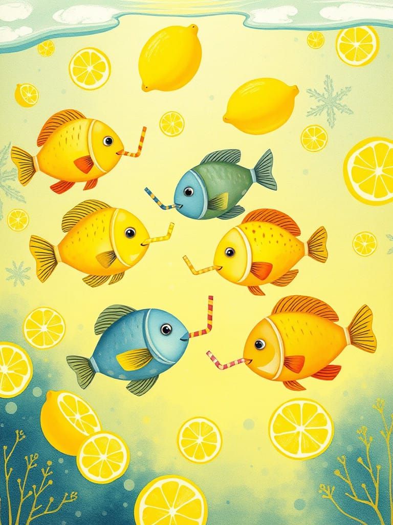 Whimsical Underwater Lemonade Scene in Classic Storybook Sty...