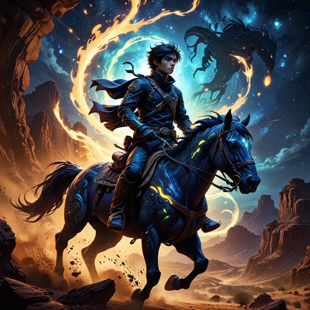 Anime-Style Pony Express Rider Surrounded by Alien Lifeforms...