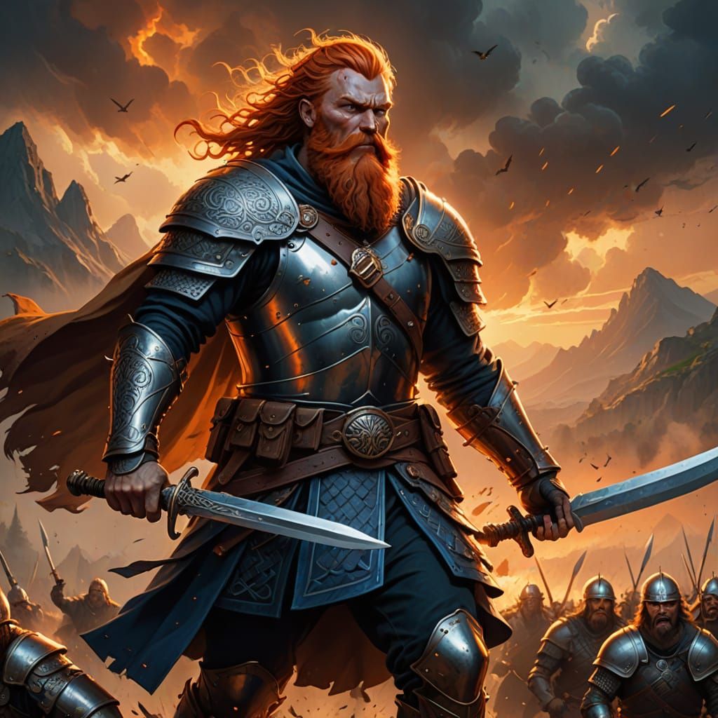 Scottish Chieftain in Fierce Battle Charge