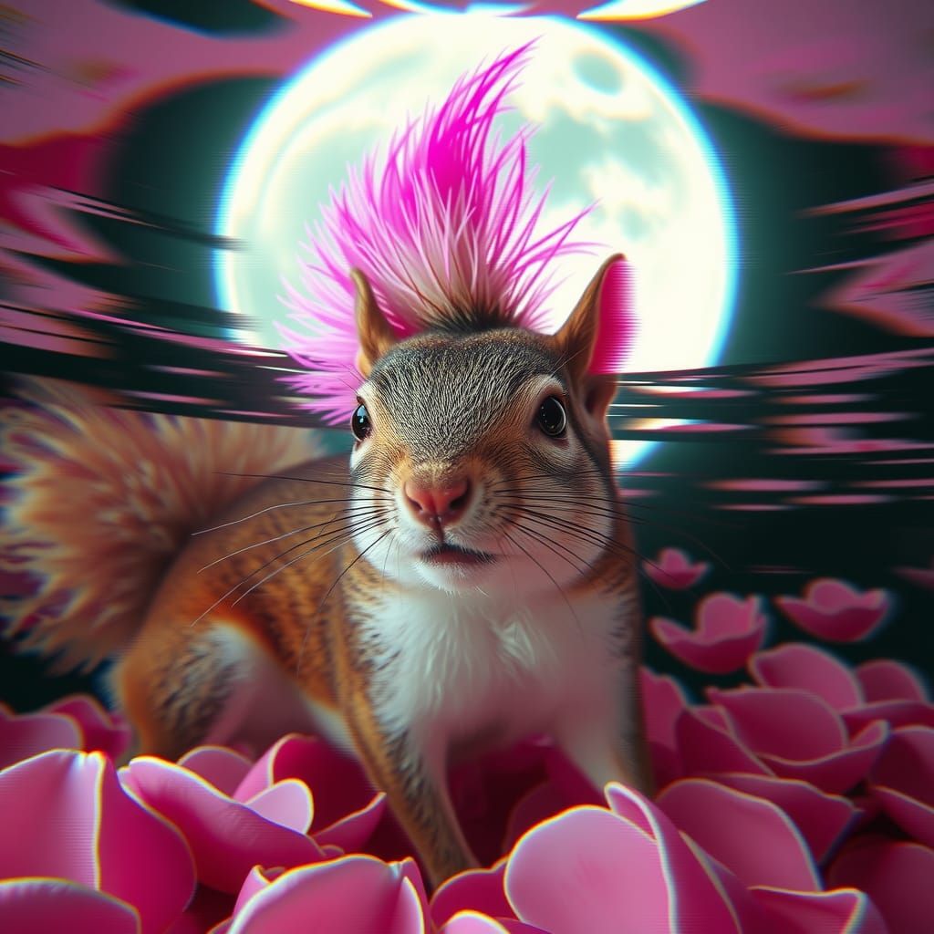 Squirrel with a pink mohawk