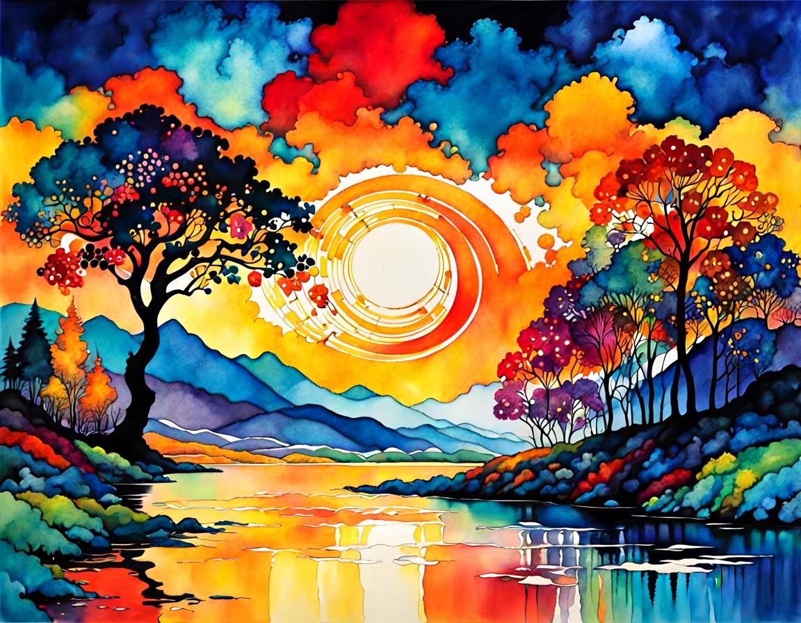 Luminous Cel-Shaded Clouds in Dreamy Landscape