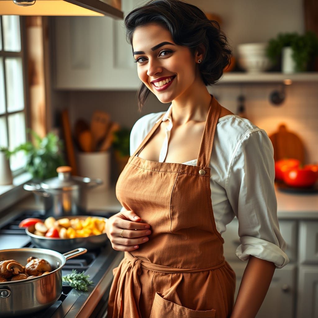 Sophisticated Woman in a Cozy Kitchen Setting