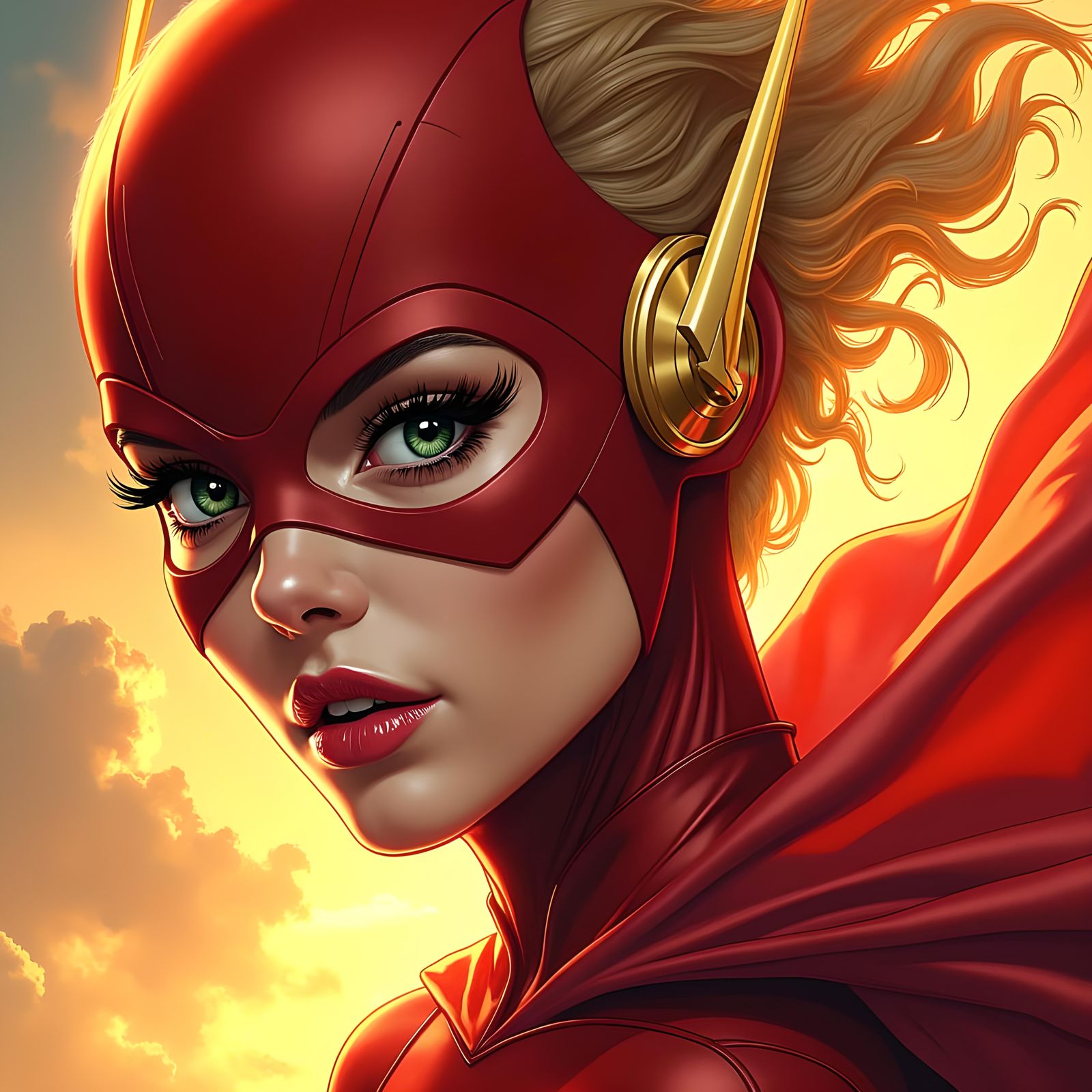 Closeup: Gorgeous Female Flash Superhero with Lashes
