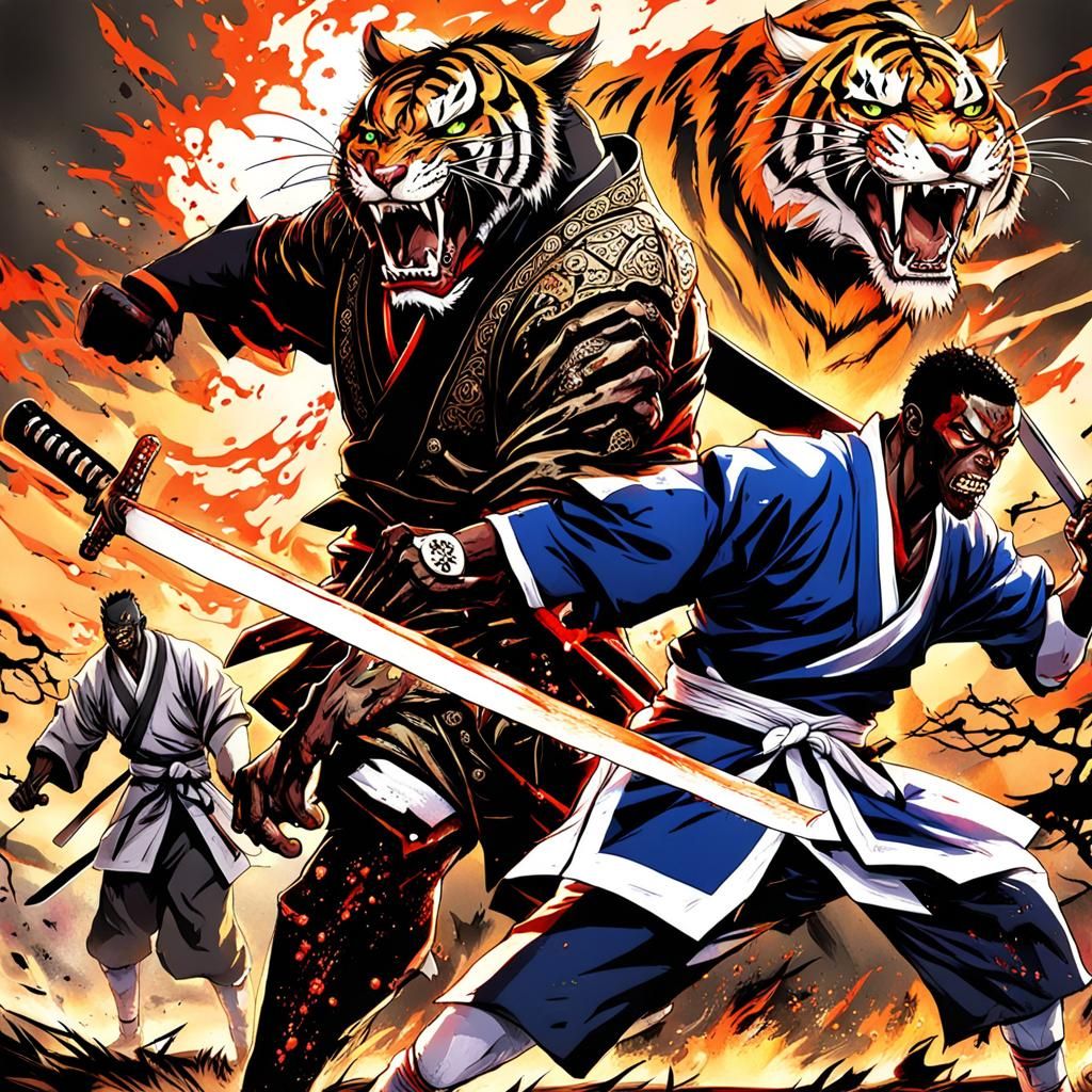 Zombie Samurai Jackie Robinson Versus Ninja Tiger Demons