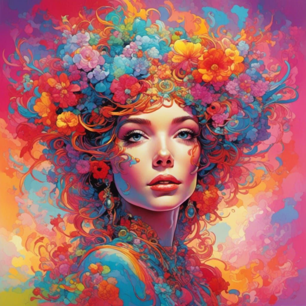 Psychedelic Portrait in Maximalist Style