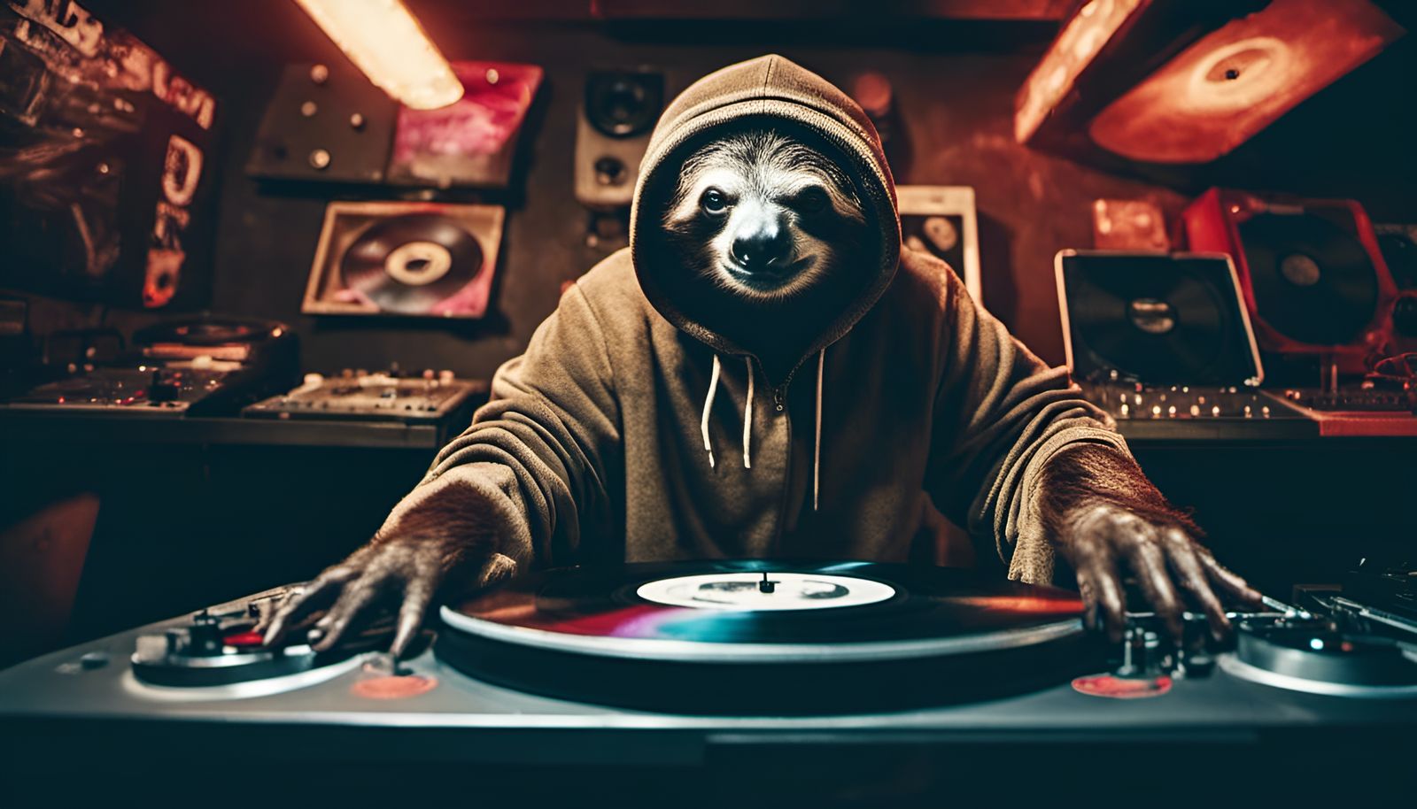 The DJ Rapper Known "MC Stone Face Sloth" Rocking The Turntables In The Club (Continued)