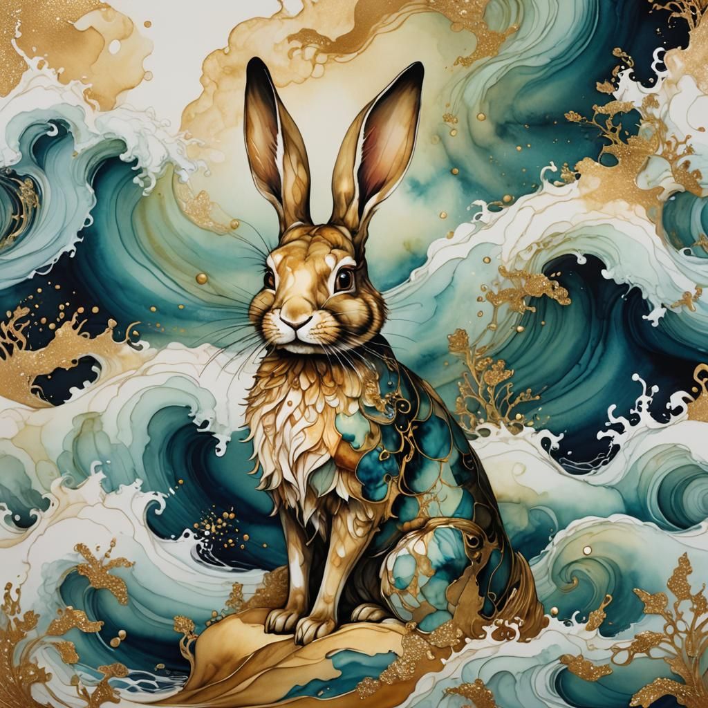 Anthropomorphic Rabbit in Casablanca: Alcohol Ink Art