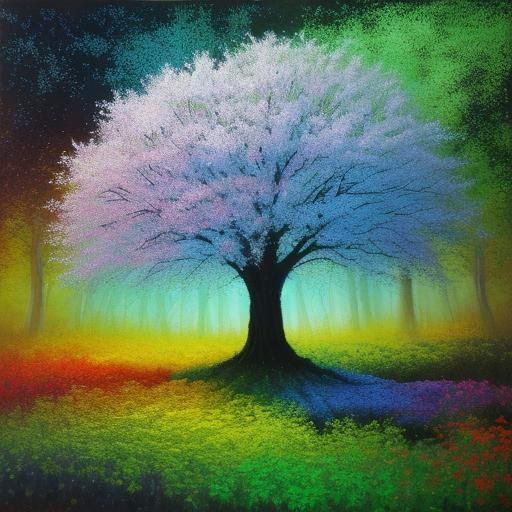 Glass Eden Tree in Mystical Forest: Oil Painting