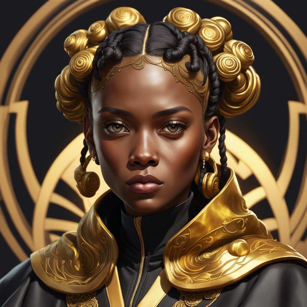 Black Teenage Girl in Gold Suit: Digital Art Portrait