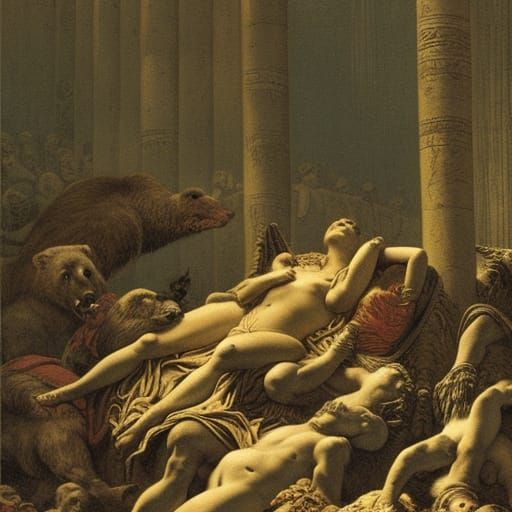 Gladiators Sleeping in Ancient Rome, Doré Style