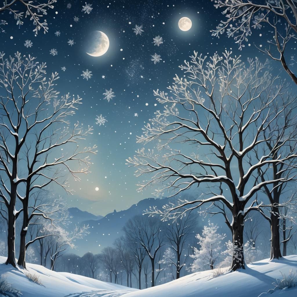 Serene Winter Landscape Under Moonlight