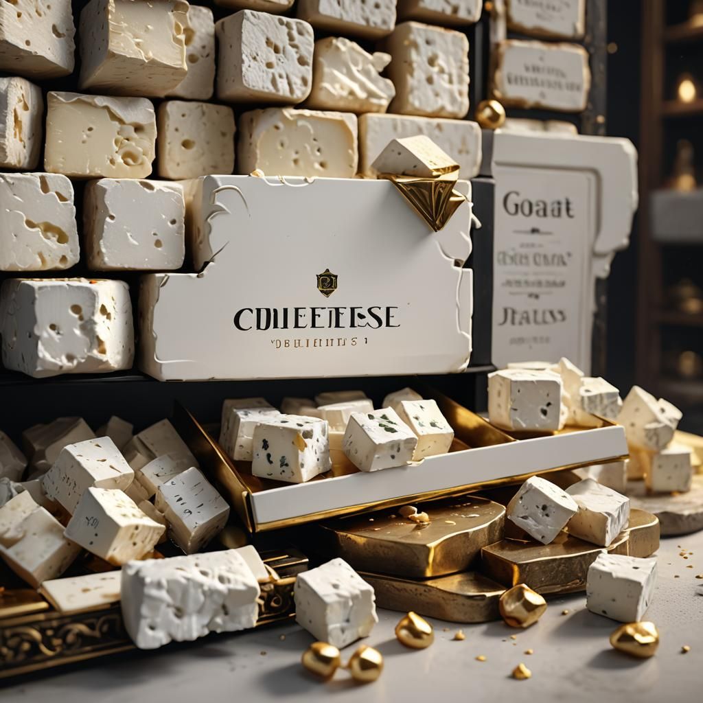 Goat Cheese Cubes on Antique Shelf: Detailed Matte Painting