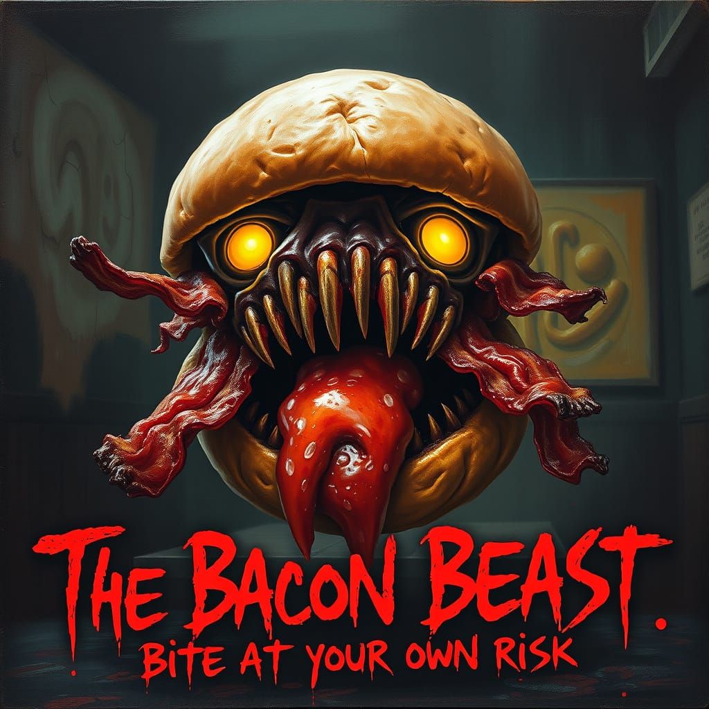 Grotesque Burger Monster with Glowing Red Filling
