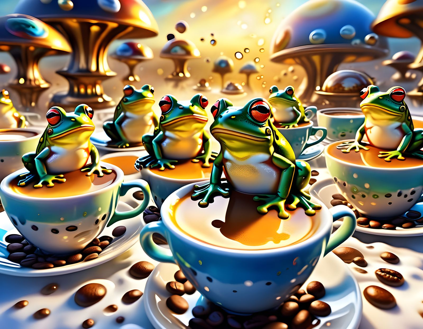 Frogs Operate Coffee Machine Like Spaceship, Beans as Planet...