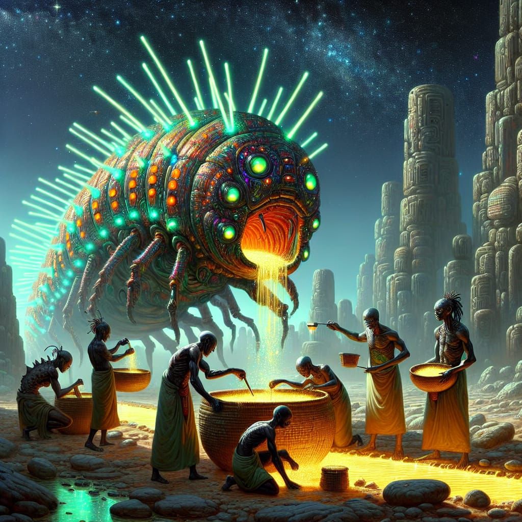 Extraterrestrials Extracting Liquid from Giant Caterpillar