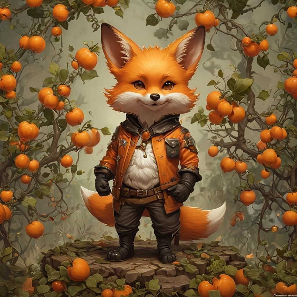 Chibi Orange Fox Portrait in Fantasy Vineyard