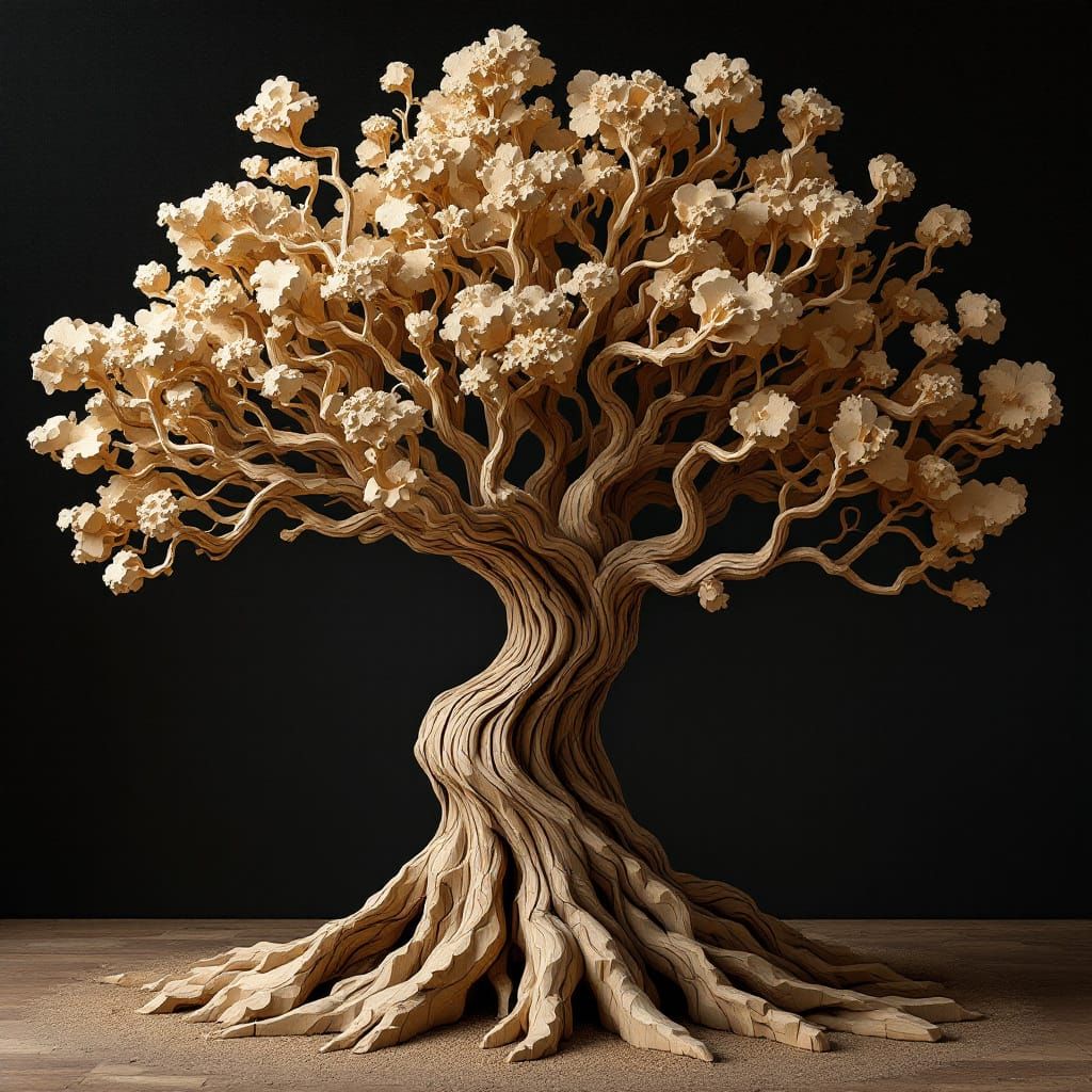 Abstract Tree Sculpture in Synthetism Style