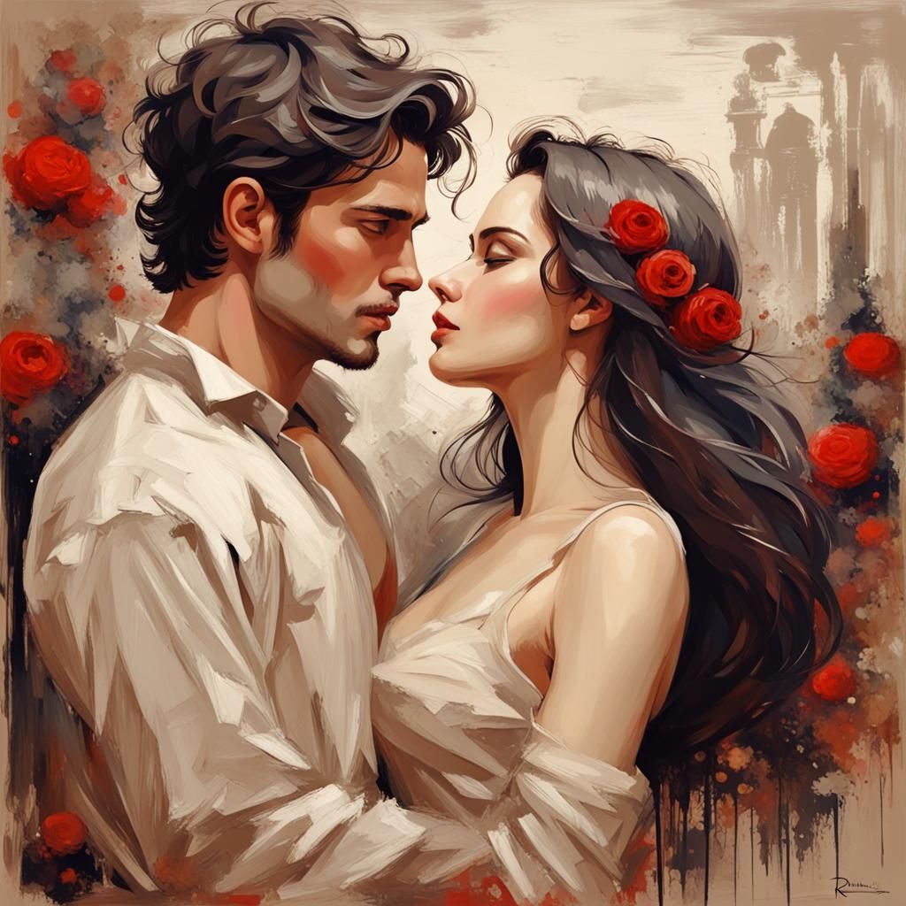 Romantic Couple in Brut Art Style