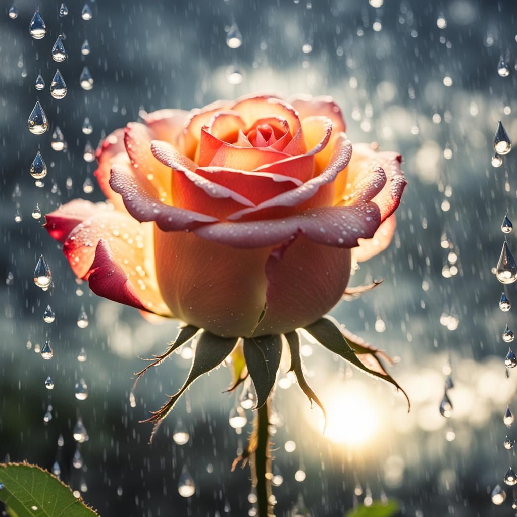 Rose Inside a Raindrop with Sunshine