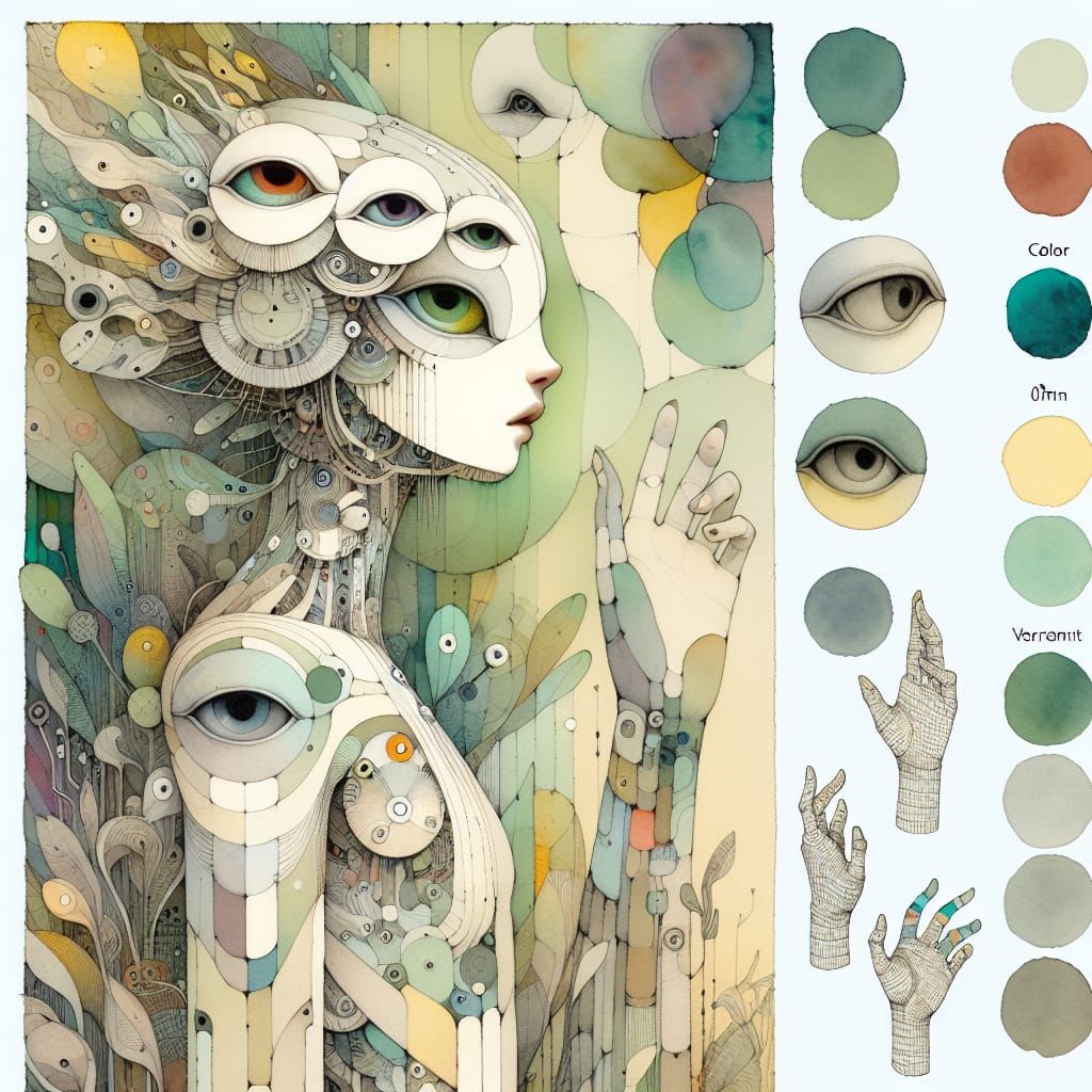 Ethereal Watercolor Illustrations with Ink Linework and Mute...