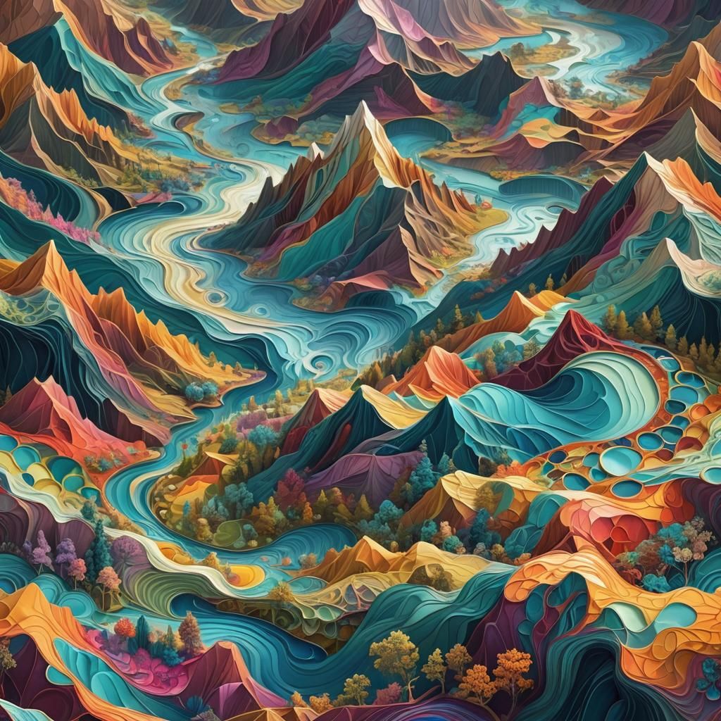 Surreal Fractal Landscape with Abstract Expressionism