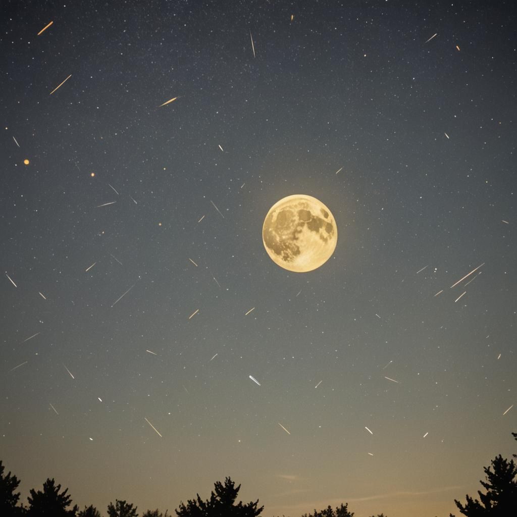 Dramatic Yellow Moon with Galaxies in Cinematic Style