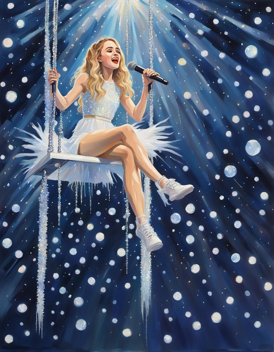 Impressionist Gouache Painting of Singer on Crystal Swing