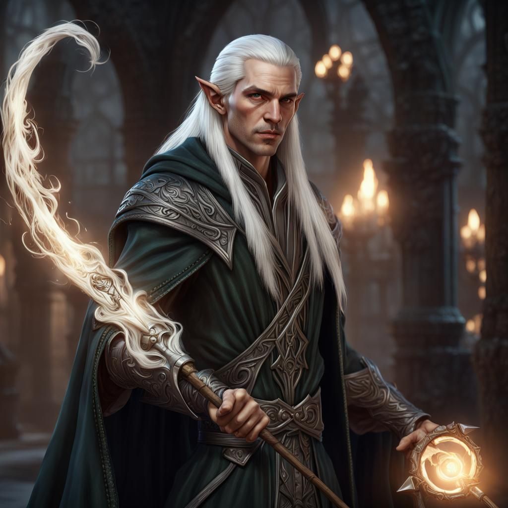 High Elf Sorcerer in Dark Fantasy Style