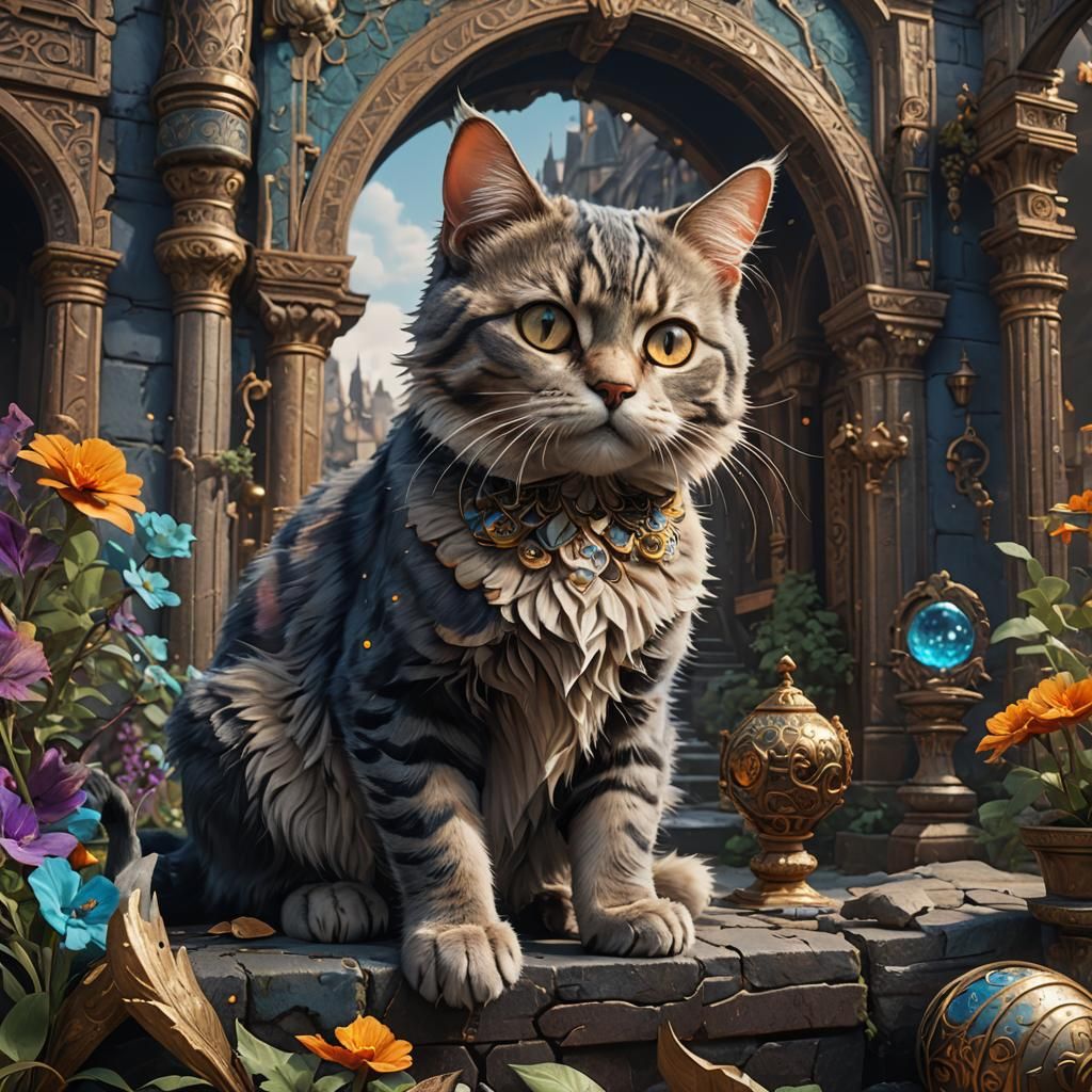 Detailed Cat Painting in Deep Color