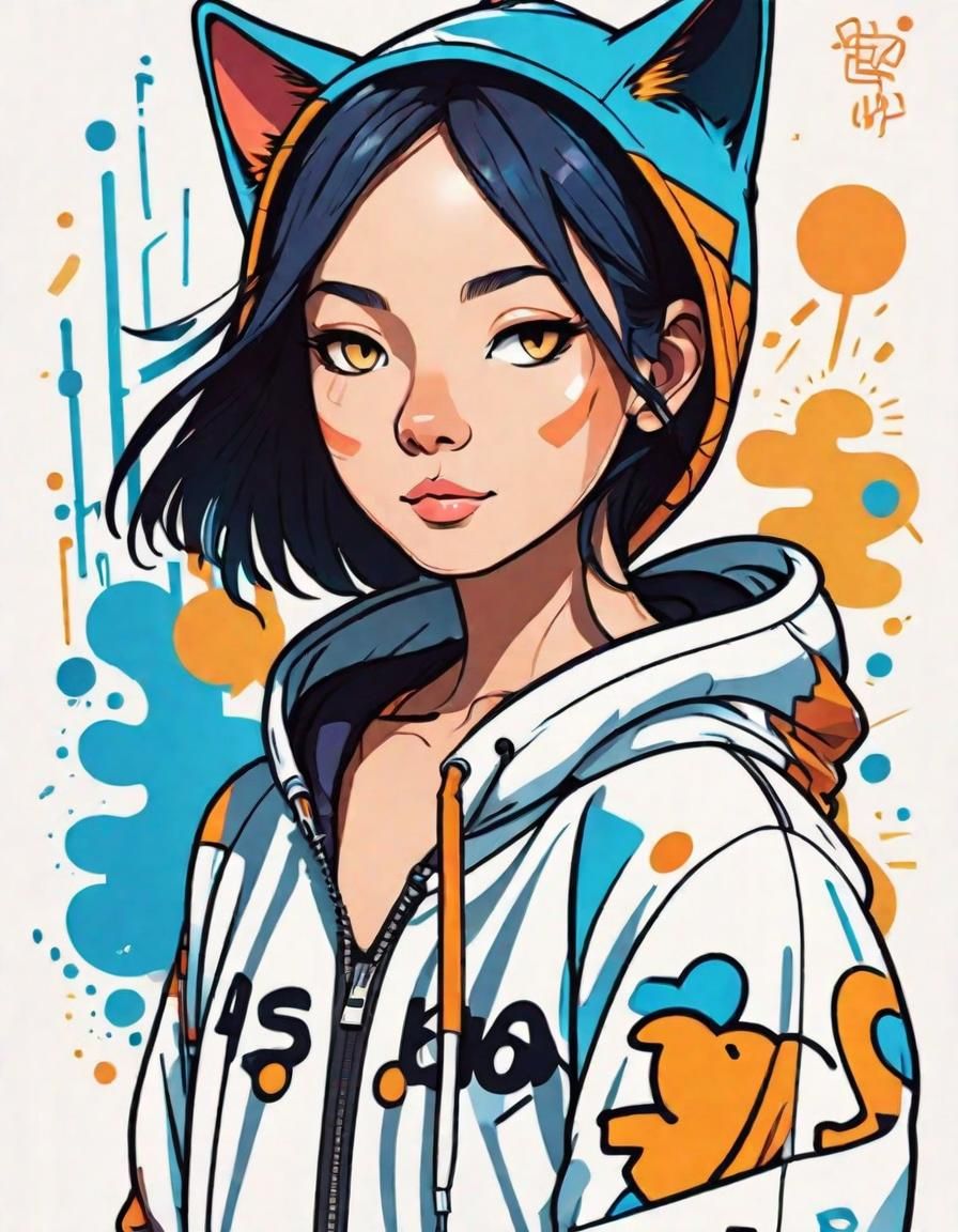 Anime Cat Graffiti Art in Haring Style
