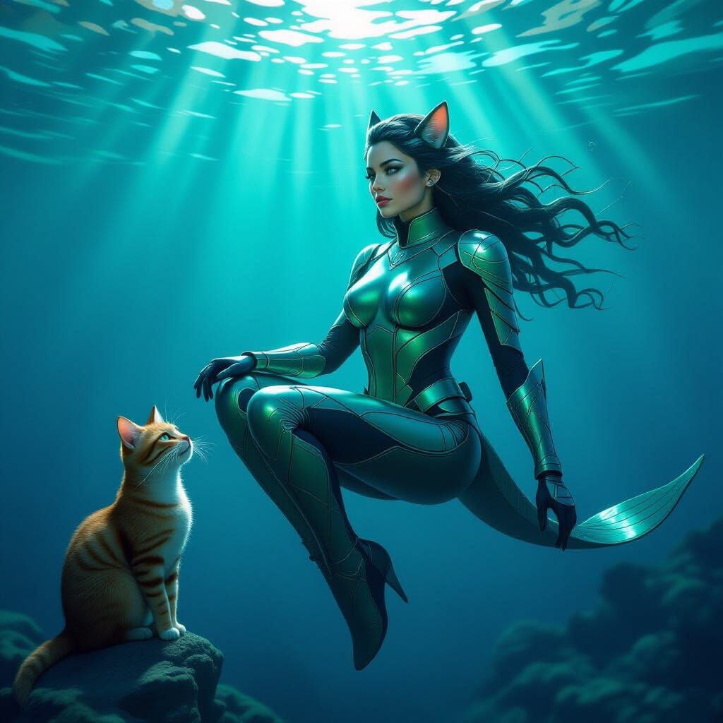 Underwater Triton Ranger with Cat Companion