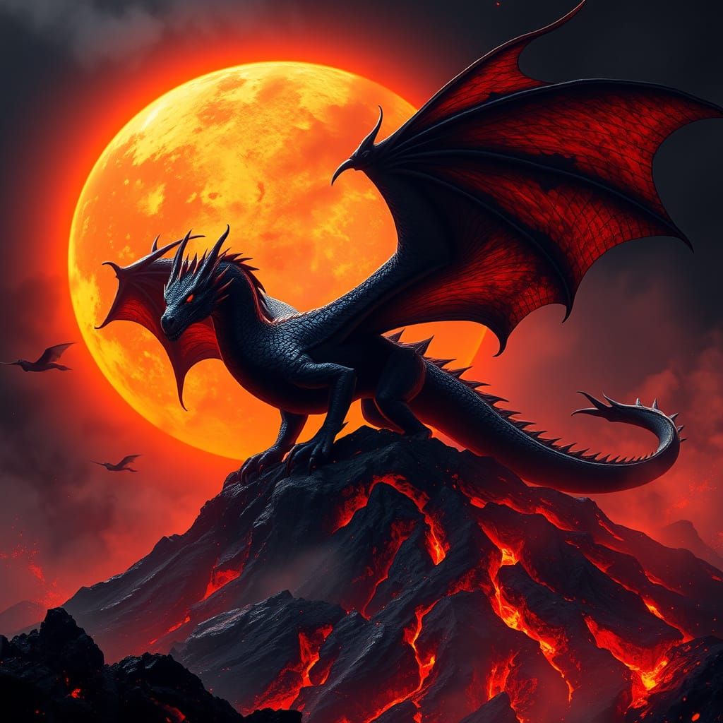 Majestic Black Dragon Amidst Volcanic Landscape