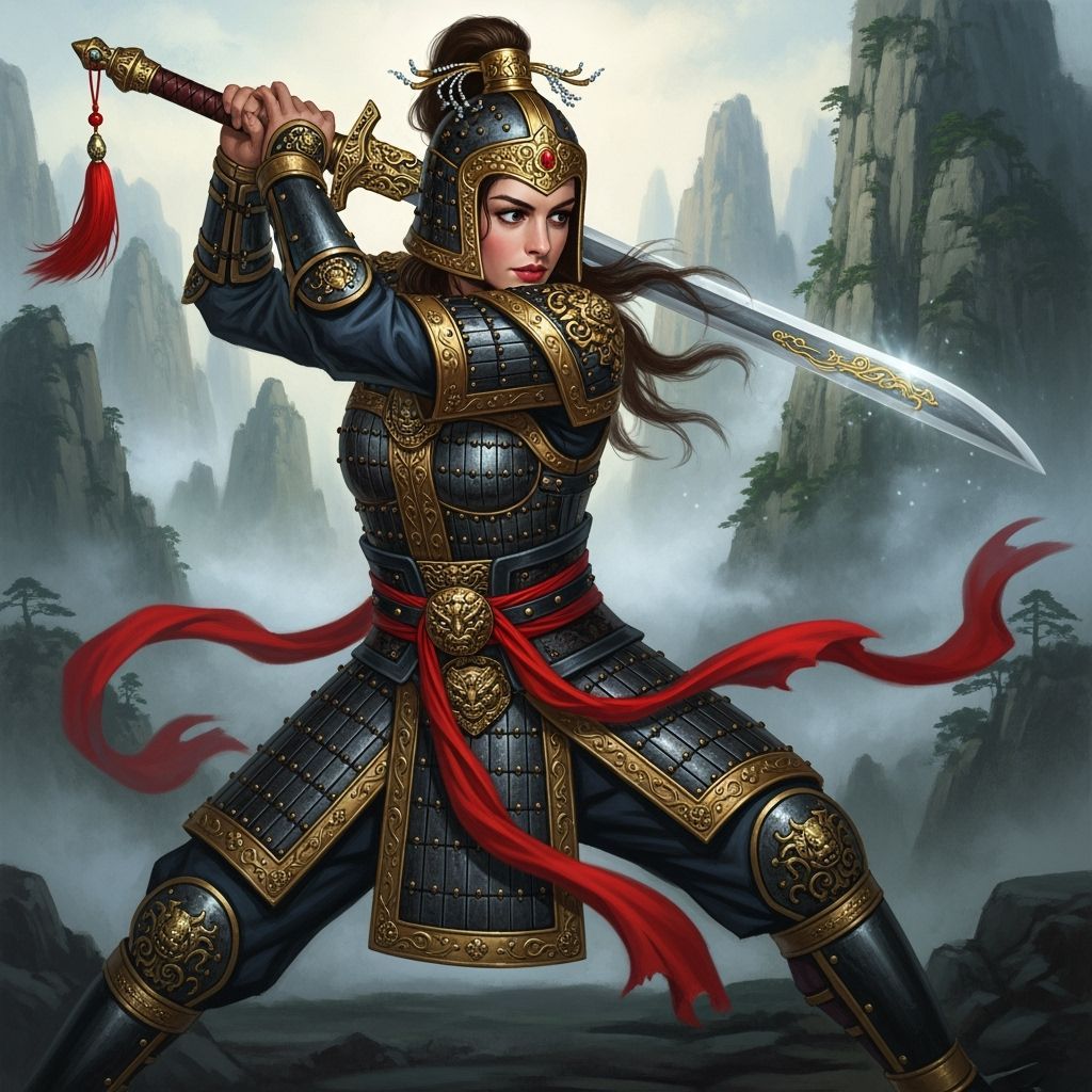 Warrior Princess in Ancient Armor: Dramatic Lighting