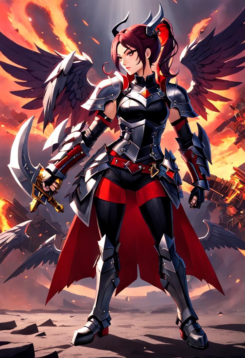 Nephalem Demon Girl with Wings and Sword in Anime Style