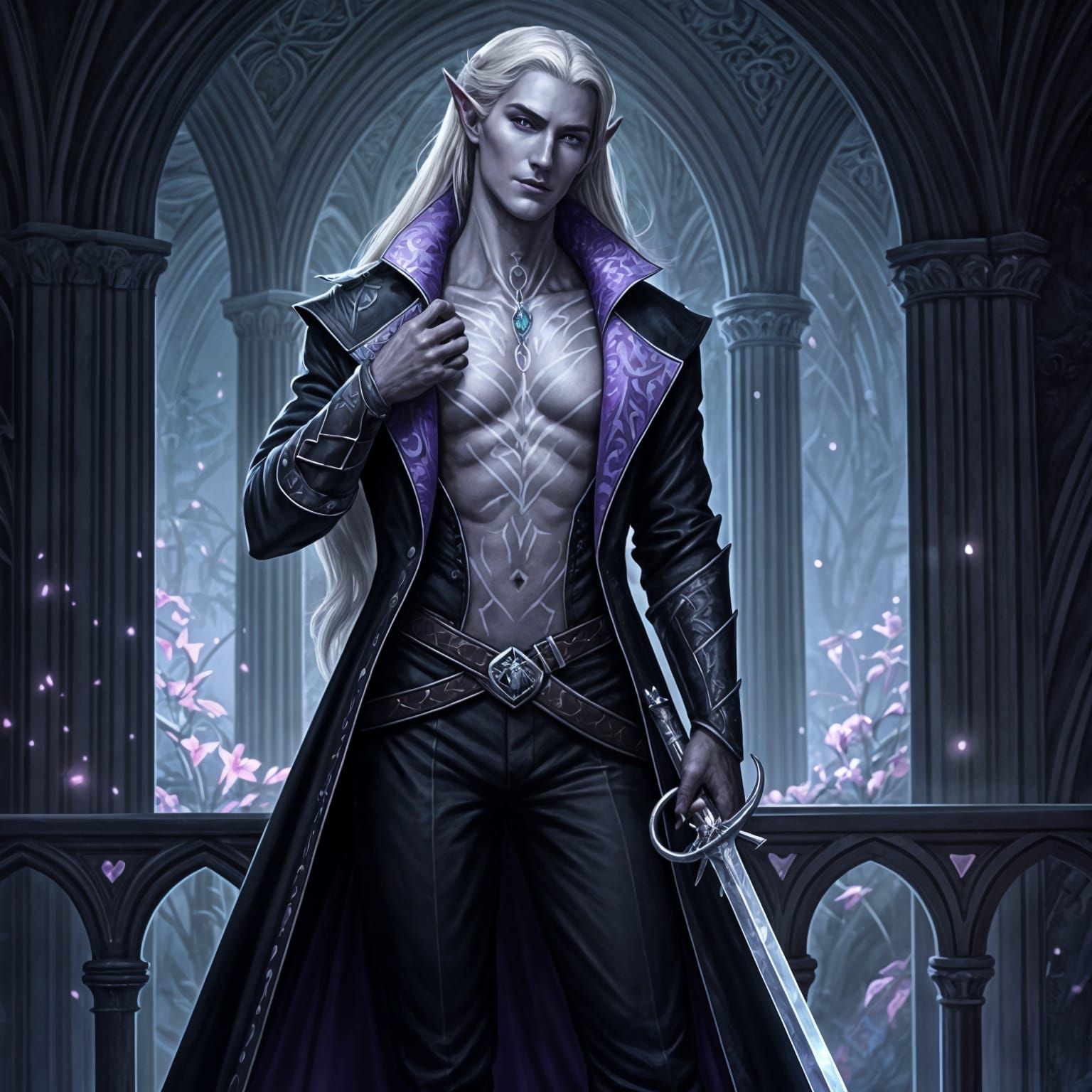 Aristocratic Drow Warrior on High Terrace